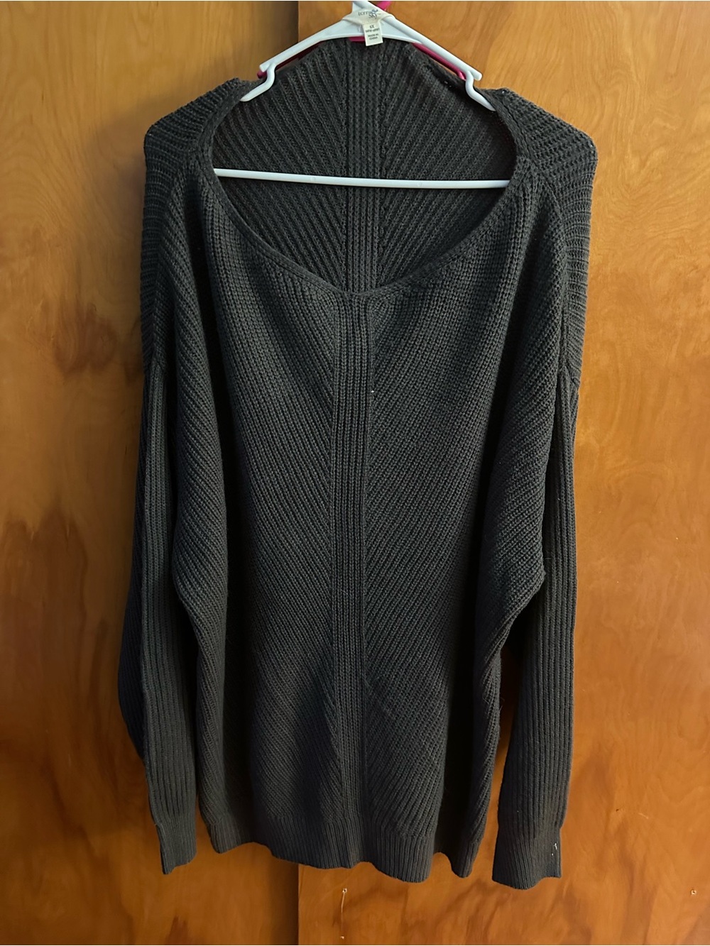 Women's Deep V-Neck Ribbed Sweater - Dark Gray